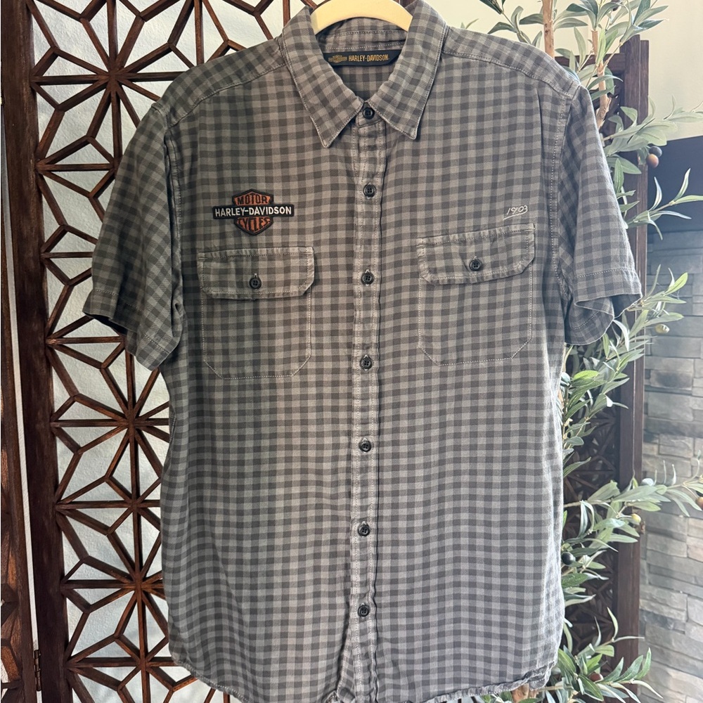 Harley-Davidson Gray Plaid Short-Sleeve Button-Up Shirt